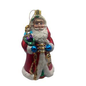Vintage Handpainted Brass Key Handpainted Glass Santa Claus Lantern Toy Bag